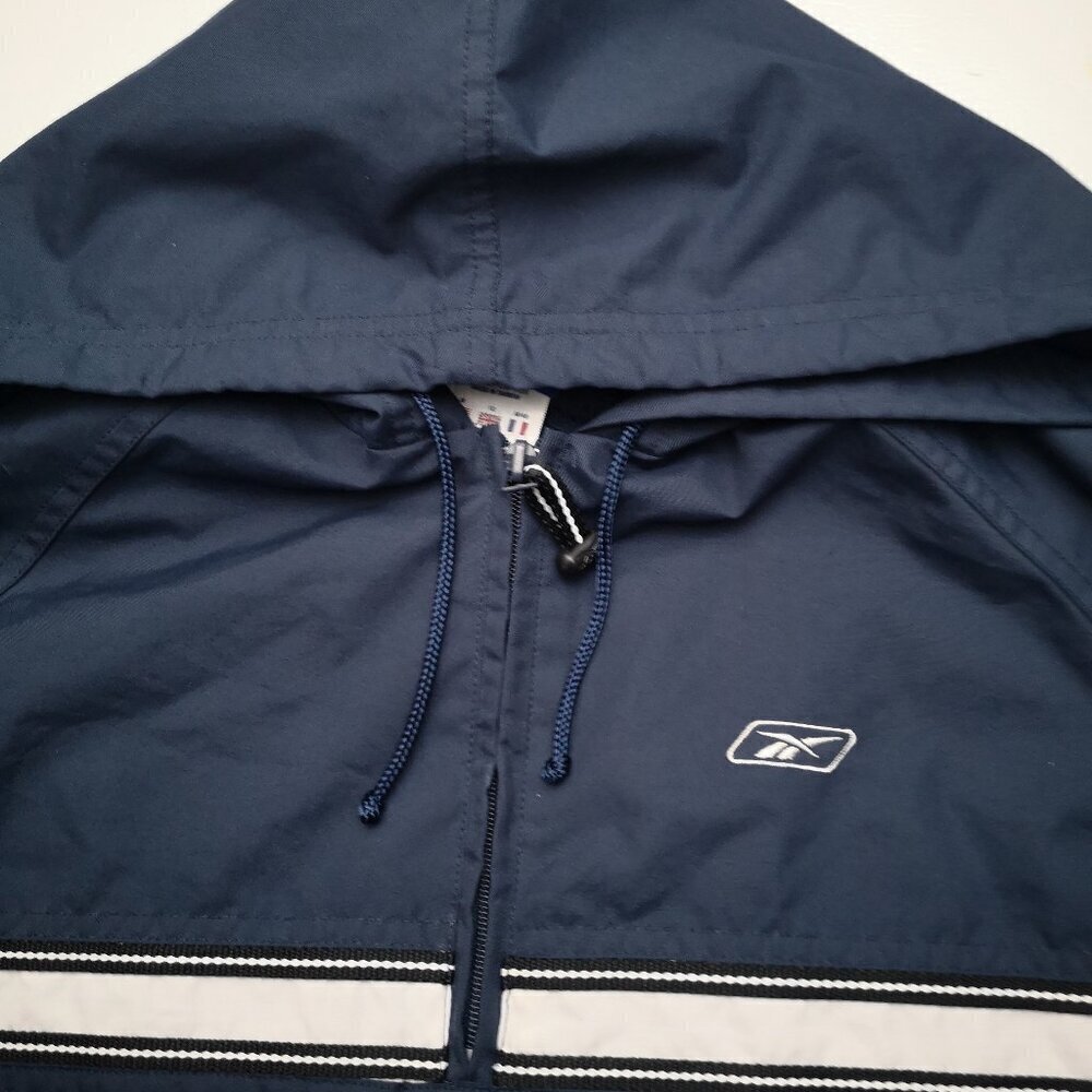 Reebok Ladies Size Medium Lightly Lined Navy 1/4 Zip Lightweight Jacket w/ Hood - Picture 7 of 13